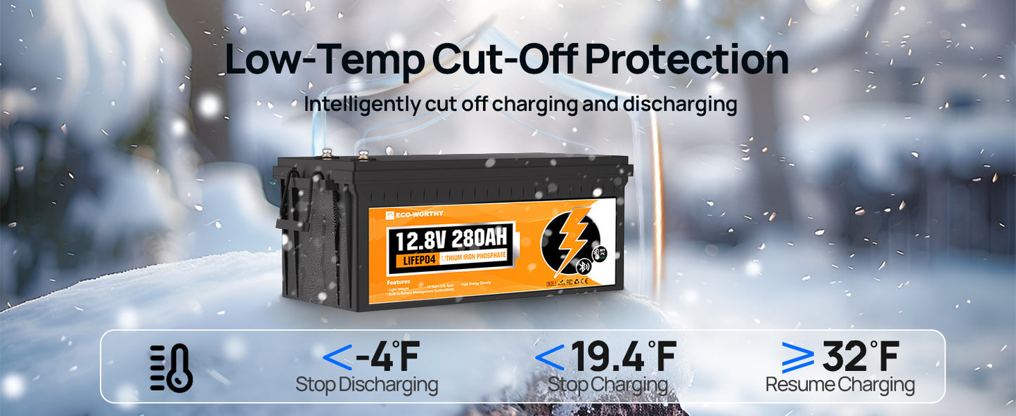 ECO-WORTHY 3584Wh 12V 280Ah LiFePO4 RV Battery w/Bluetooth