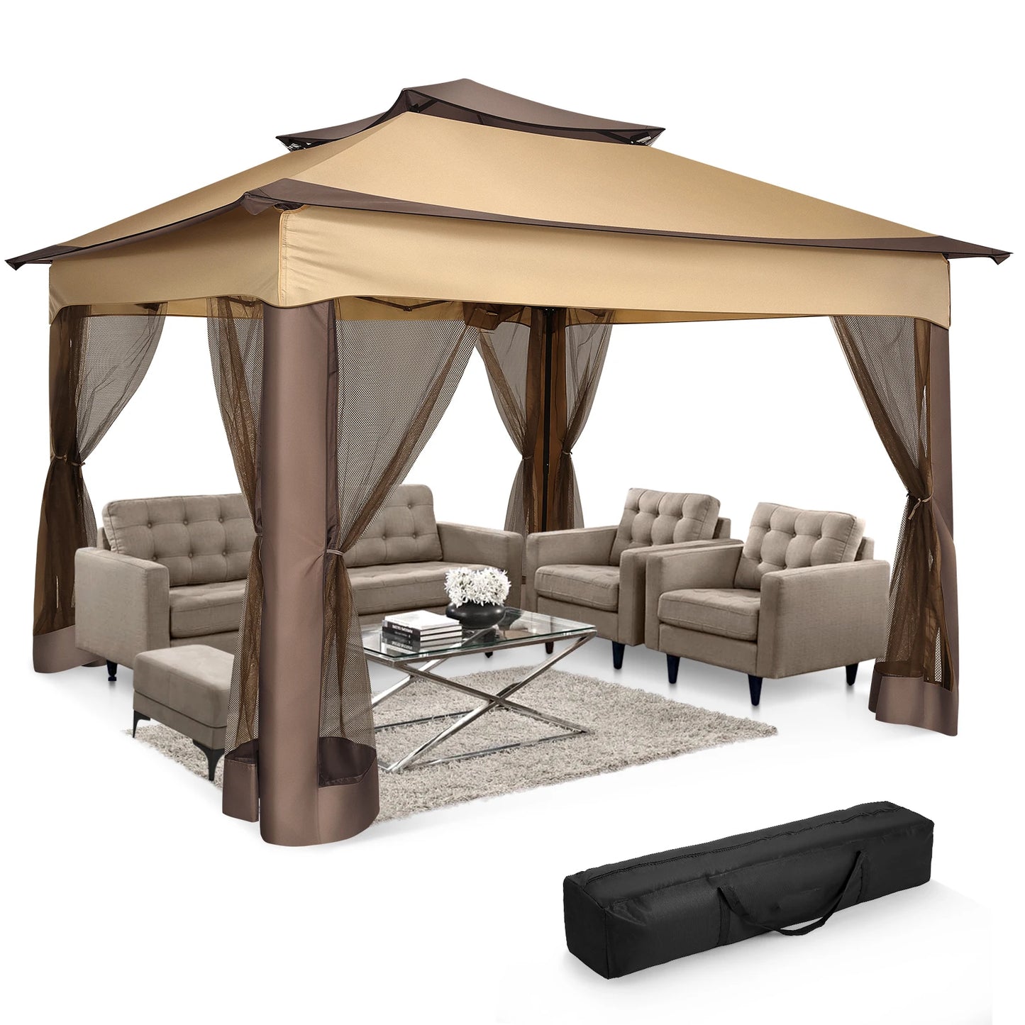 Outdoor 12x12 Pop up Gazebo Shelter with Curtains