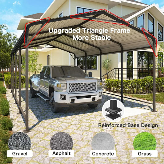 12x20FT Metal Heavy Duty Carport Canopy with Reinforced Frame and Base for All-Weather