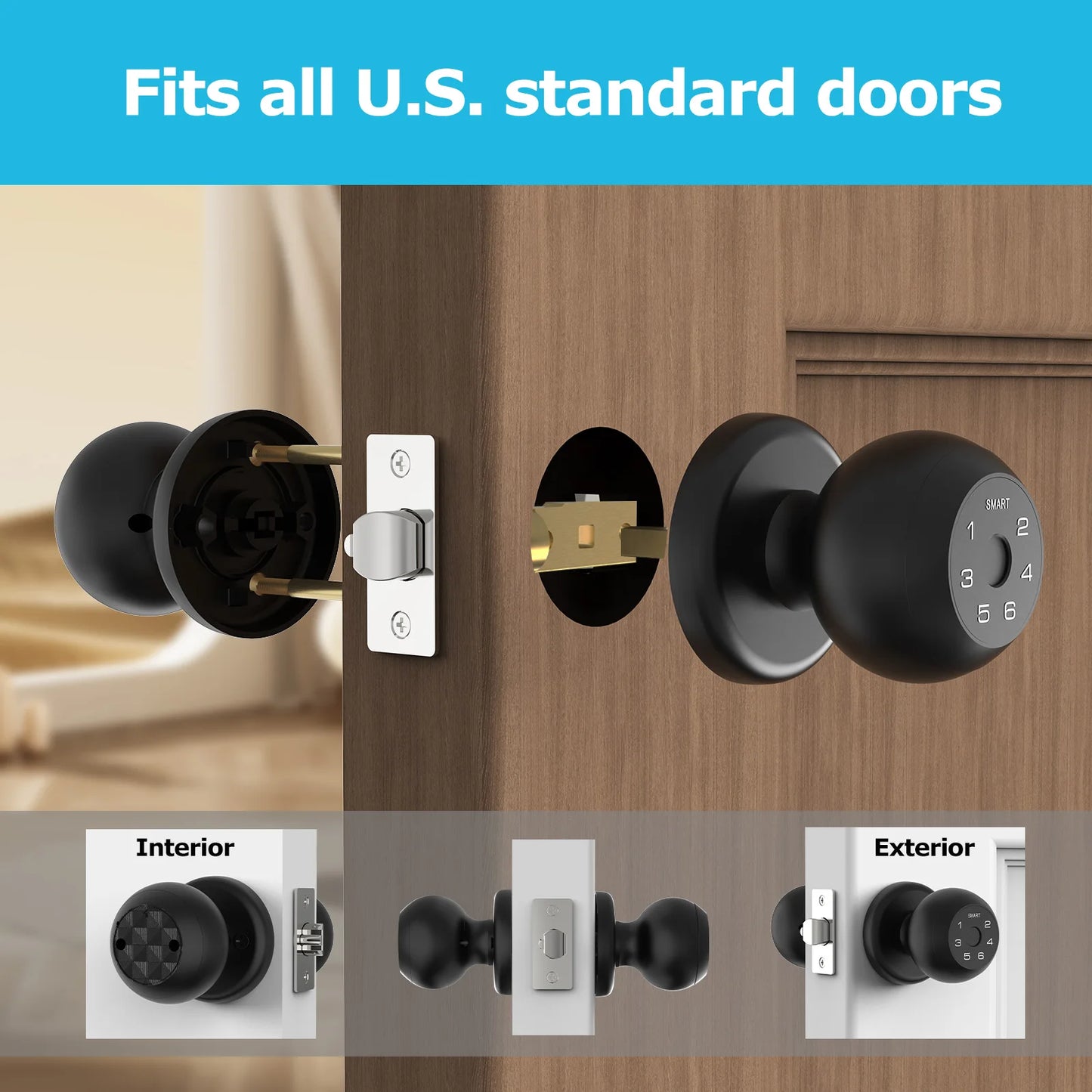 Ball-Shaped Smart Lock Fingerprint, App-Controlled, Passcode, Touch Pad