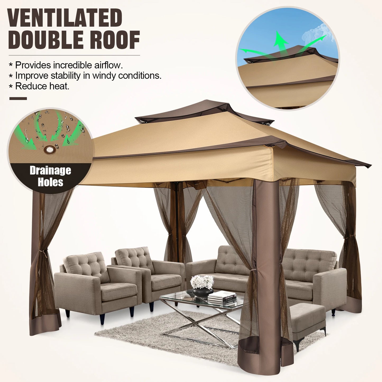 Outdoor 12x12 Pop up Gazebo Shelter with Curtains