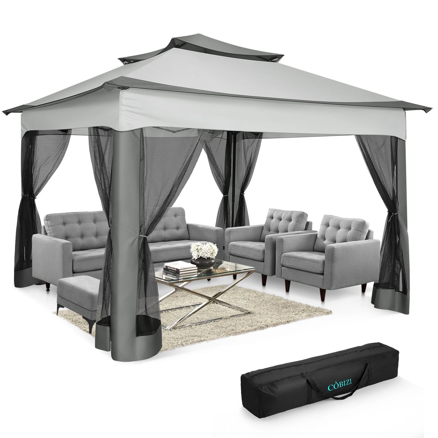 Outdoor 12x12 Pop up Gazebo Shelter with Curtains