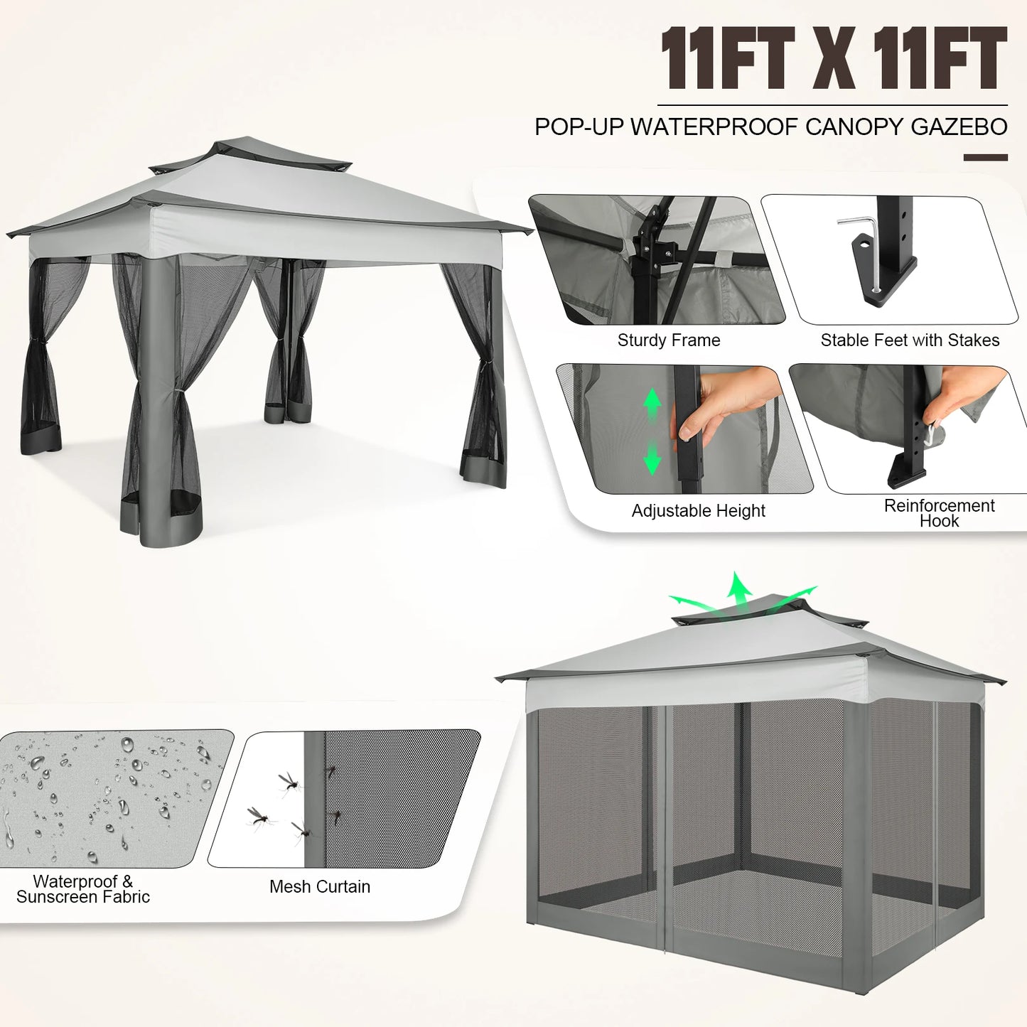 Outdoor 12x12 Pop up Gazebo Shelter with Curtains
