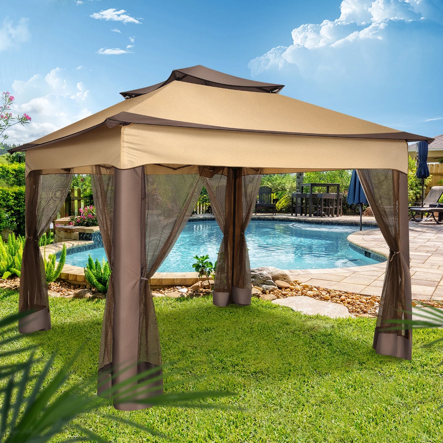 Outdoor 12x12 Pop up Gazebo Shelter with Curtains