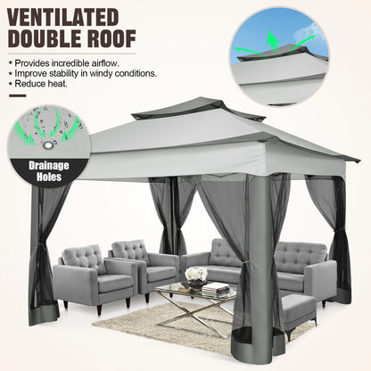 Outdoor 12x12 Pop up Gazebo Shelter with Curtains