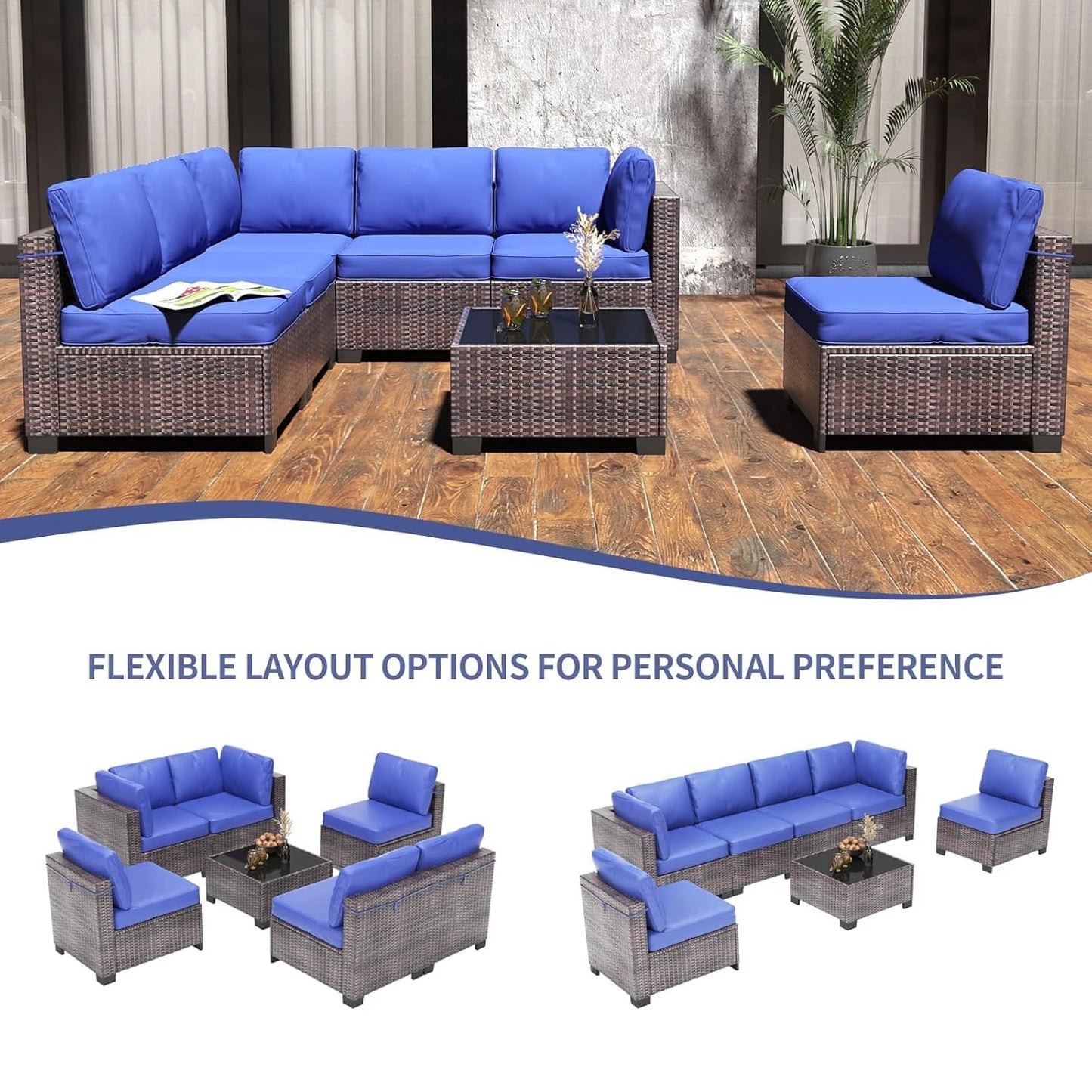 7-Piece Modular Outdoor Furniture Set Wicker