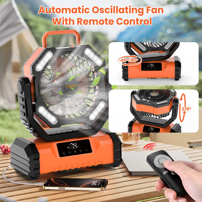 20000mAh LED Camping Fan with Touch Control, 5-Speed USB Rechargeable