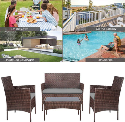 4 Pieces Outdoor Patio Furniture Sets Rattan Chair Wicker Set, Outdoor Indoor Use Backyard Porch Garden Poolside Balcony Furnit