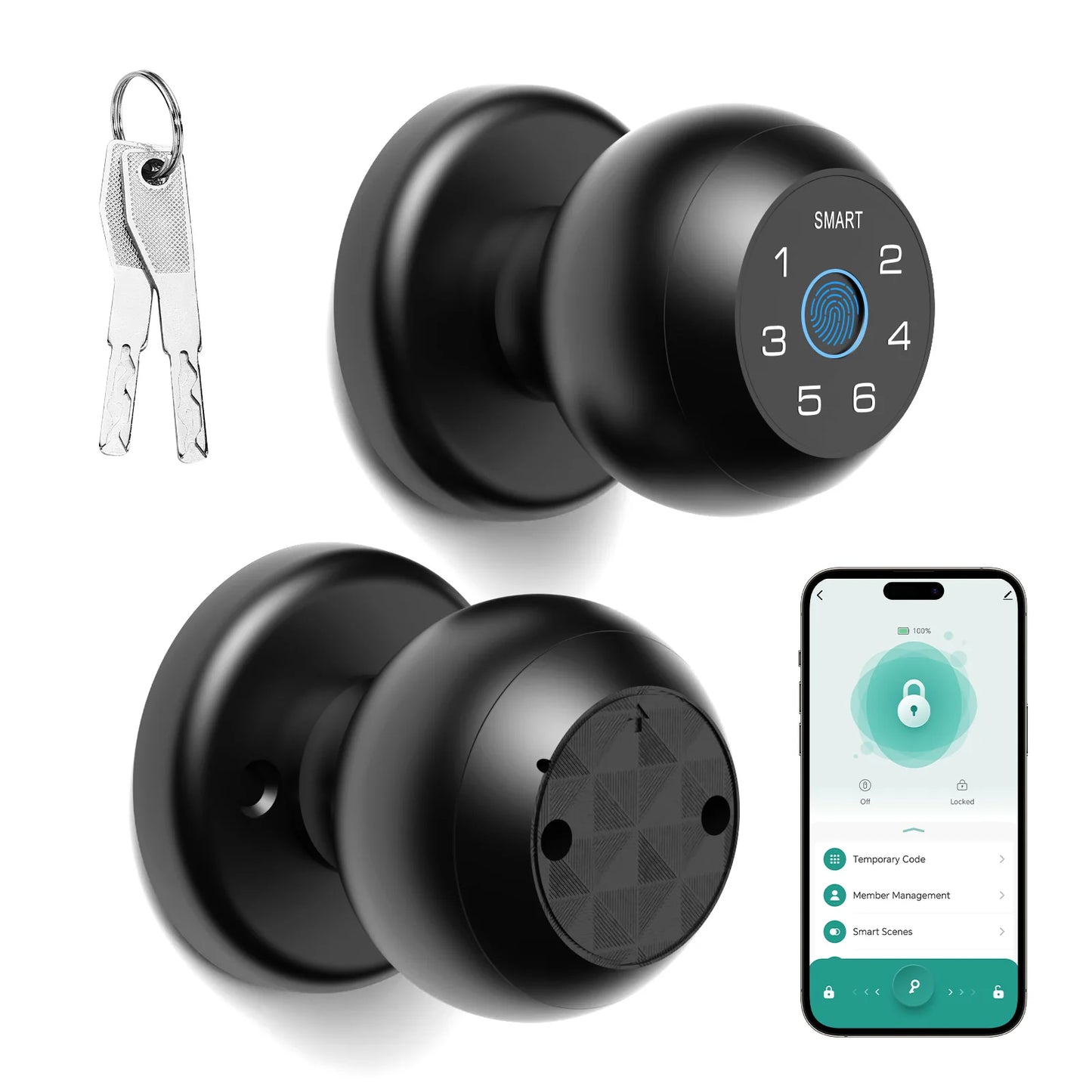 Ball-Shaped Smart Lock Fingerprint, App-Controlled, Passcode, Touch Pad