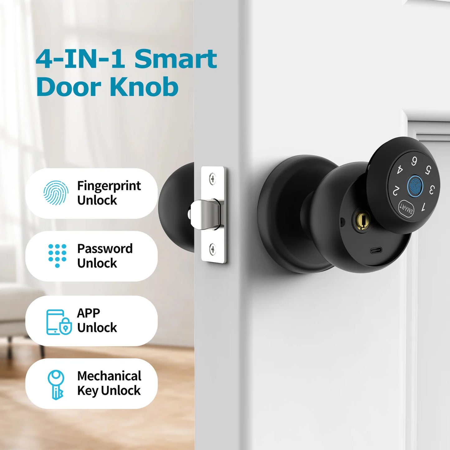 Ball-Shaped Smart Lock Fingerprint, App-Controlled, Passcode, Touch Pad