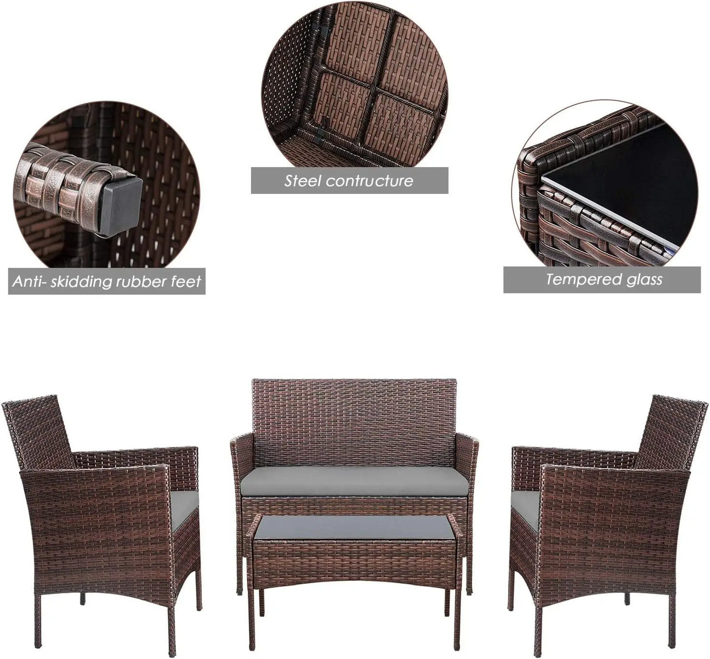 4 Pieces Outdoor Patio Furniture Sets Rattan Chair Wicker Set, Outdoor Indoor Use Backyard Porch Garden Poolside Balcony Furnit