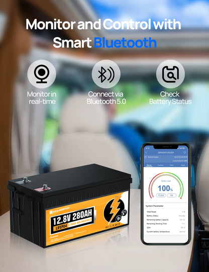 ECO-WORTHY 3584Wh 12V 280Ah LiFePO4 RV Battery w/Bluetooth
