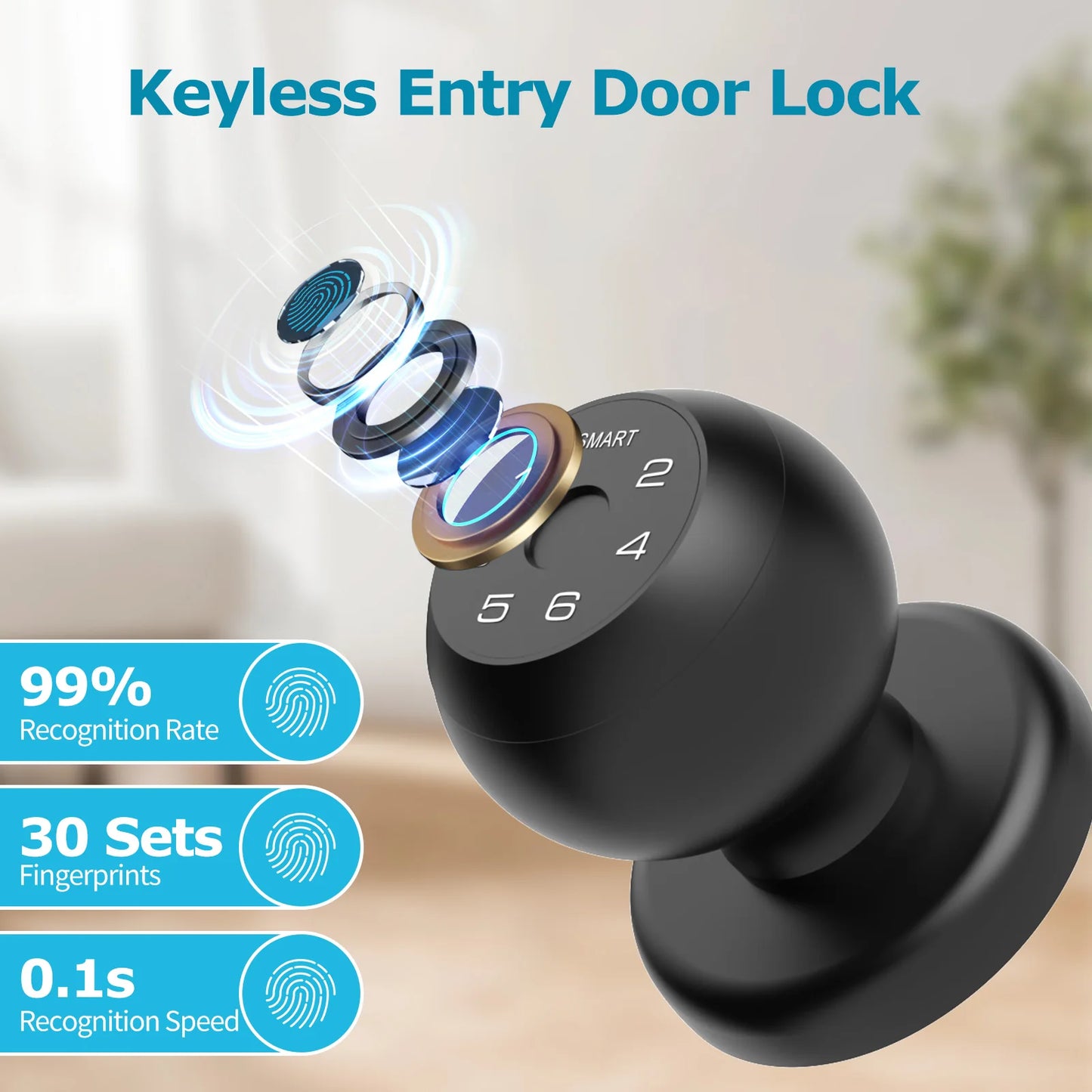 Ball-Shaped Smart Lock Fingerprint, App-Controlled, Passcode, Touch Pad