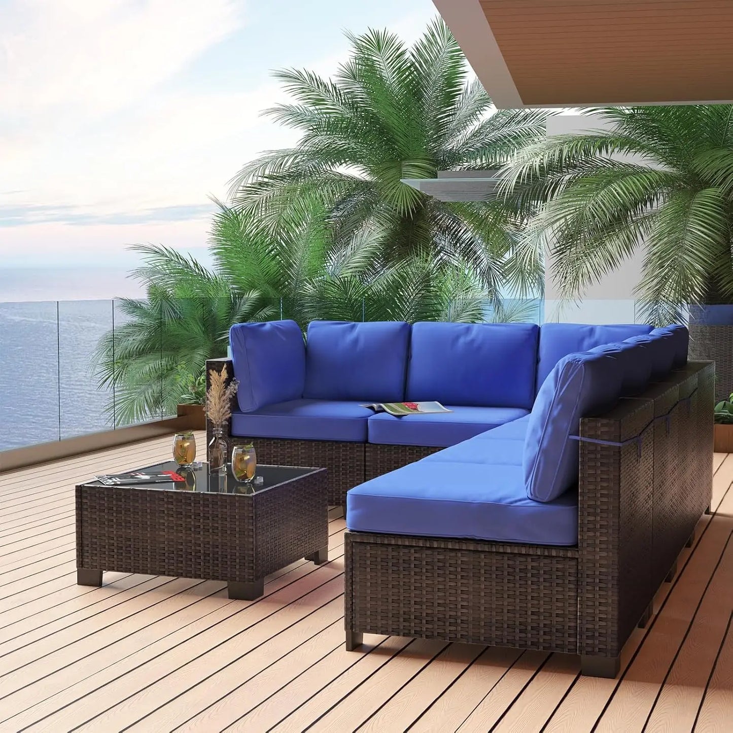 7-Piece Modular Outdoor Furniture Set Wicker