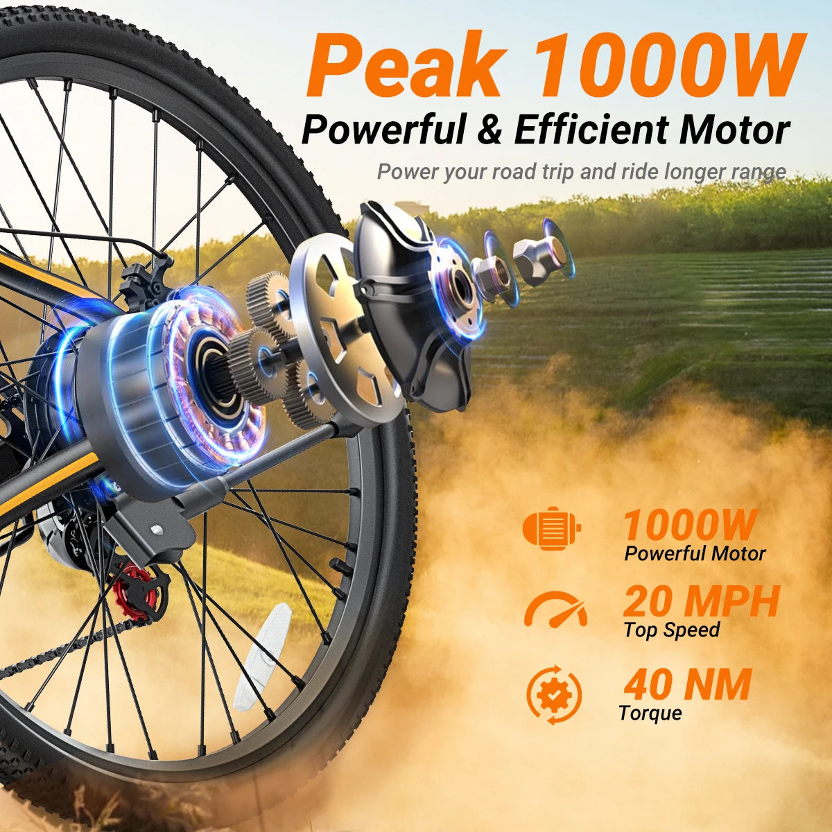 M26 Electric Bicycle Peak 1000W Motor 360WH Lithium Battery
