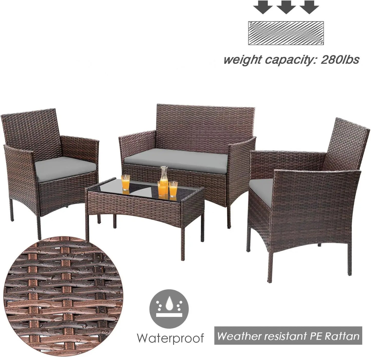 4 Pieces Outdoor Patio Furniture Sets Rattan Chair Wicker Set, Outdoor Indoor Use Backyard Porch Garden Poolside Balcony Furnit