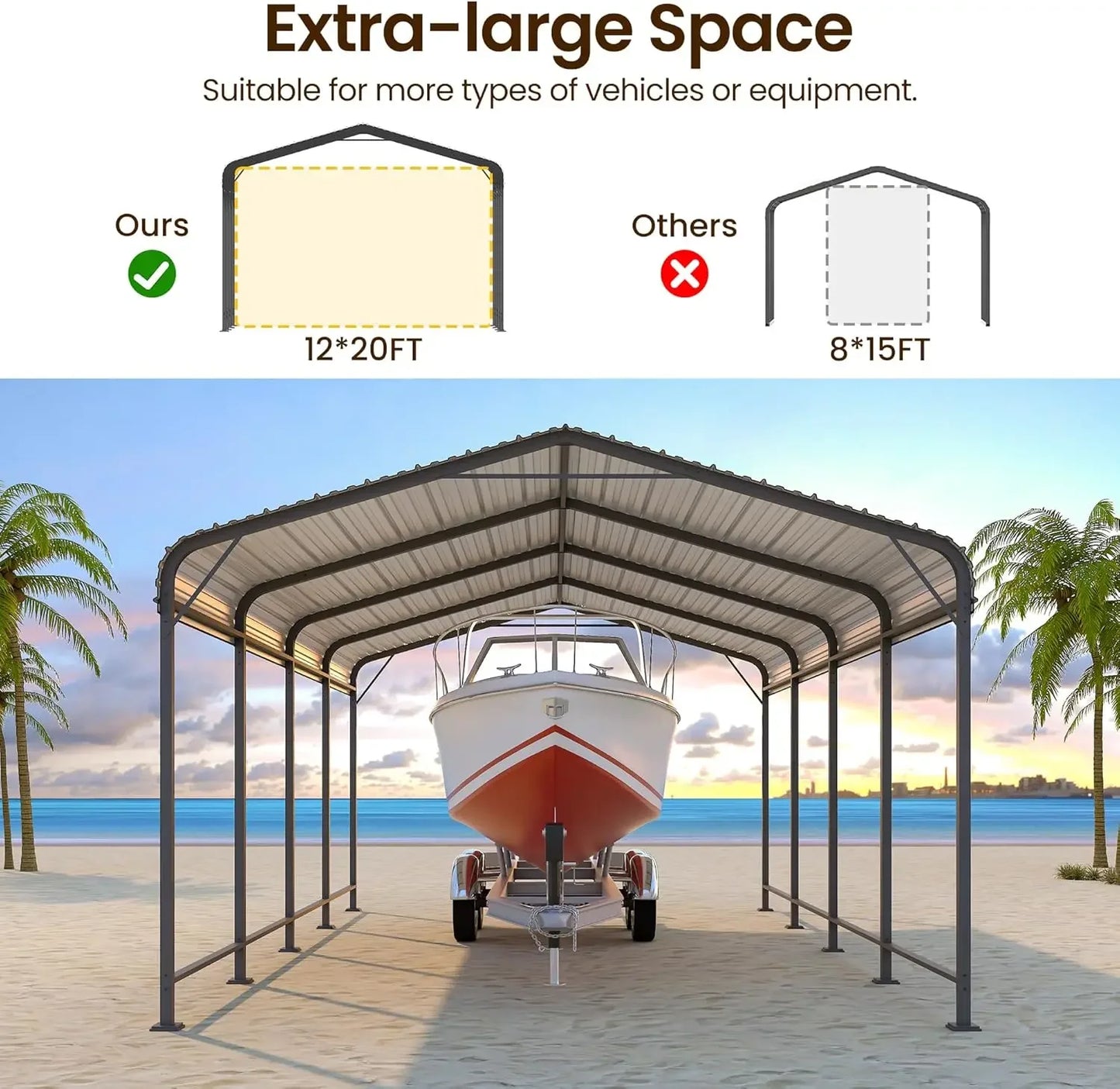 12x20FT Metal Heavy Duty Carport Canopy with Reinforced Frame and Base for All-Weather