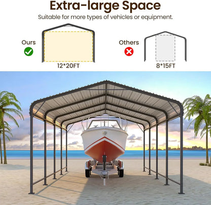 12x20FT Metal Heavy Duty Carport Canopy with Reinforced Frame and Base for All-Weather