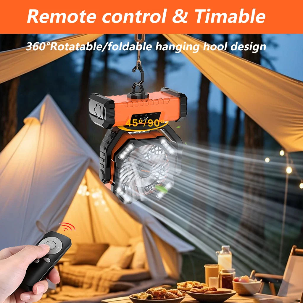 20000mAh LED Camping Fan with Touch Control, 5-Speed USB Rechargeable