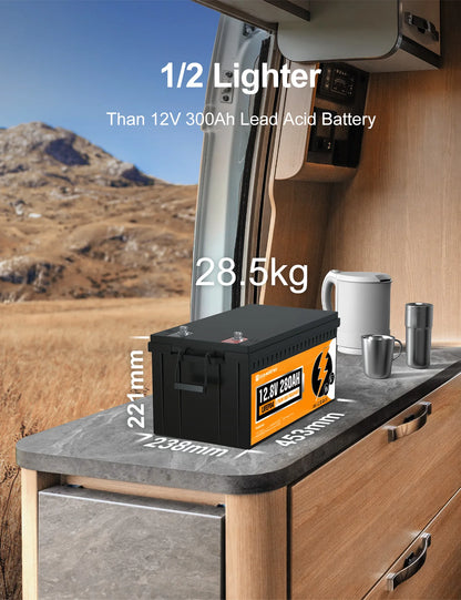 ECO-WORTHY 3584Wh 12V 280Ah LiFePO4 RV Battery w/Bluetooth