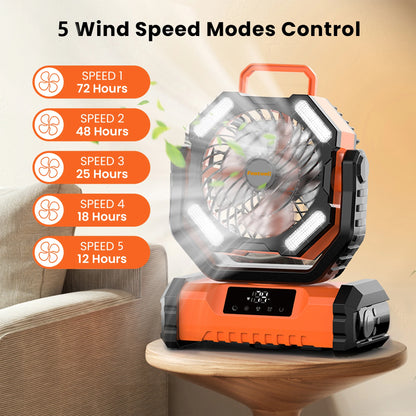 20000mAh LED Camping Fan with Touch Control, 5-Speed USB Rechargeable