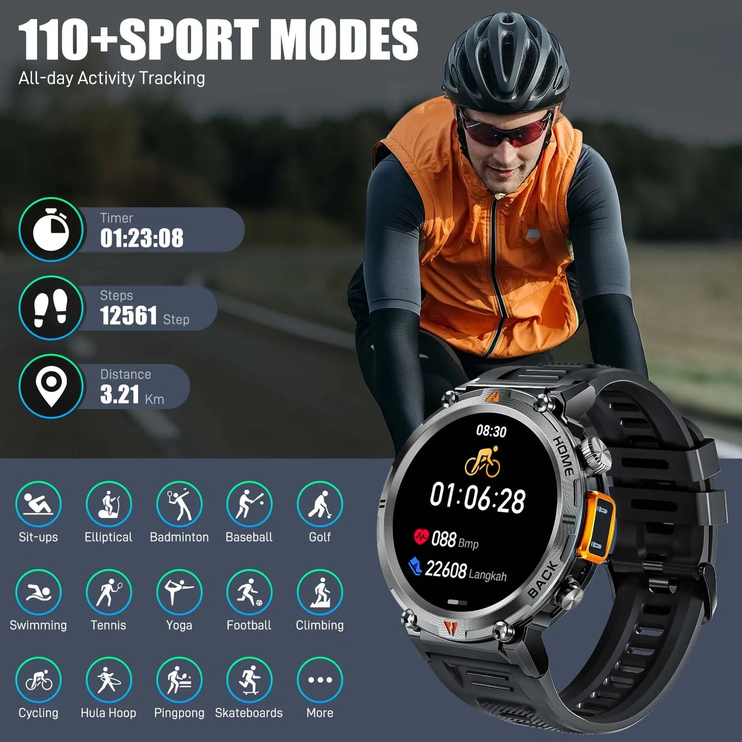 Bluetooth Call smartwatch for men Full Touch Screen With Health Monitor heart rate