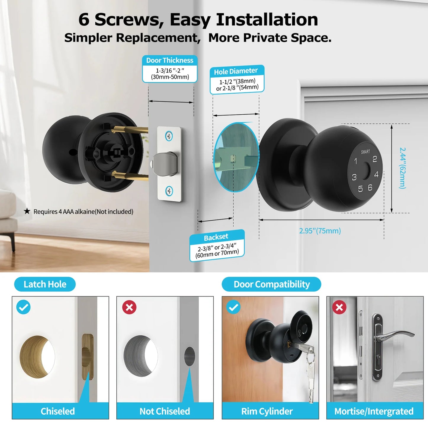 Ball-Shaped Smart Lock Fingerprint, App-Controlled, Passcode, Touch Pad