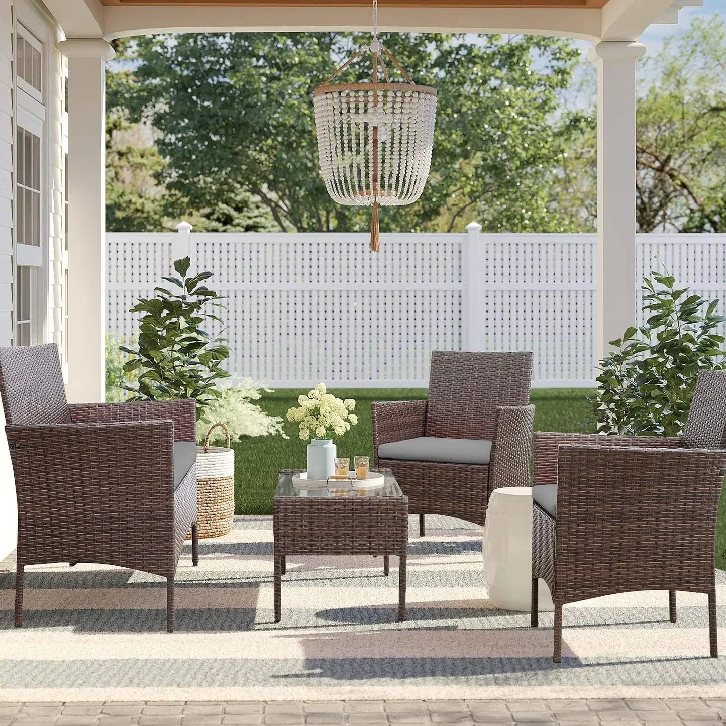 4 Pieces Outdoor Patio Furniture Sets Rattan Chair Wicker Set, Outdoor Indoor Use Backyard Porch Garden Poolside Balcony Furnit