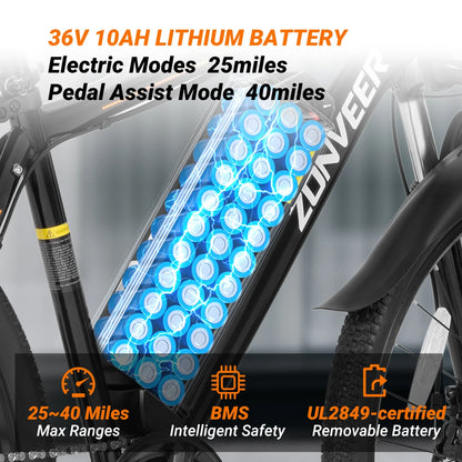 M26 Electric Bicycle Peak 1000W Motor 360WH Lithium Battery