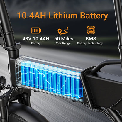 Electric Bicycle 1200W Peak Motor 48V10.4AH Lithium Battery