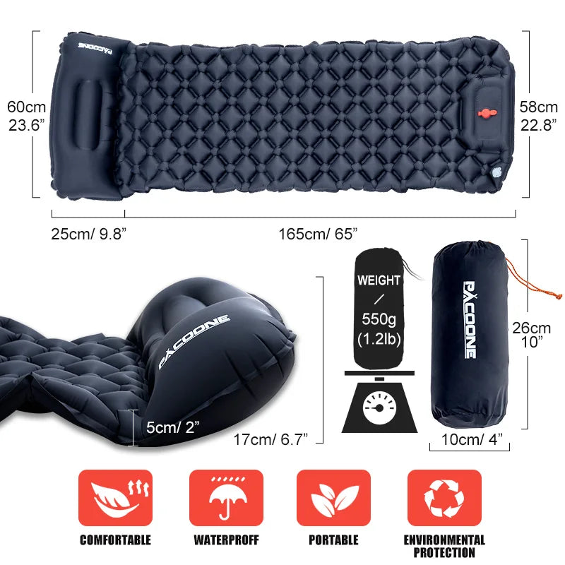 Outdoor Sleeping Pad Camping Inflatable Mattress Built-in Pump Ultralight Air Cushion