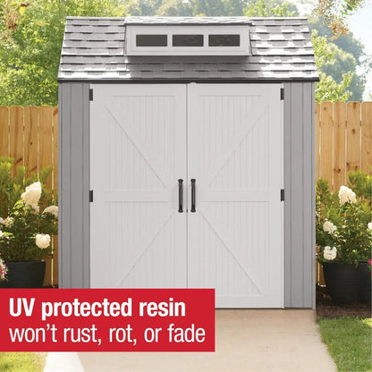 Weatherproof Gray Outdoor Storage Shed with Floor, 7x7 Feet, Ideal for Home, Backyard, and Garden Tool Organization