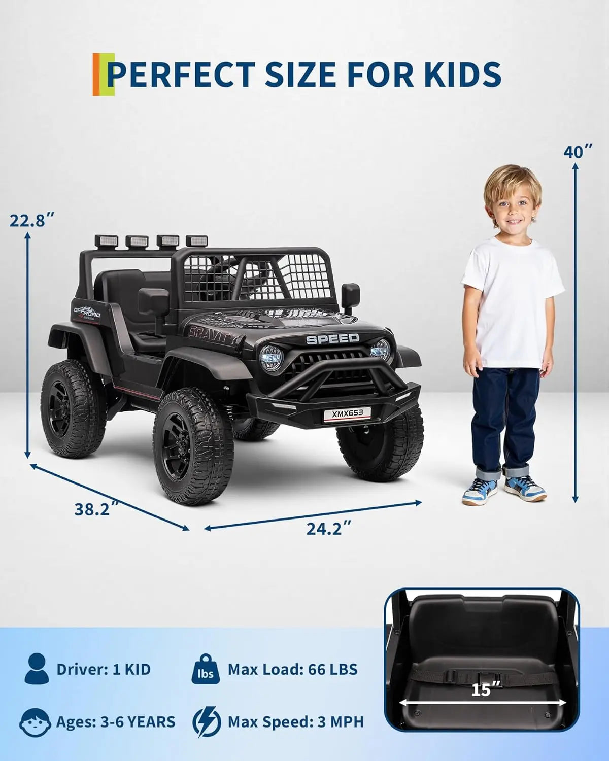 Electric Kids Ride On Car with Remote Control Bluetooth Music Player LED Light