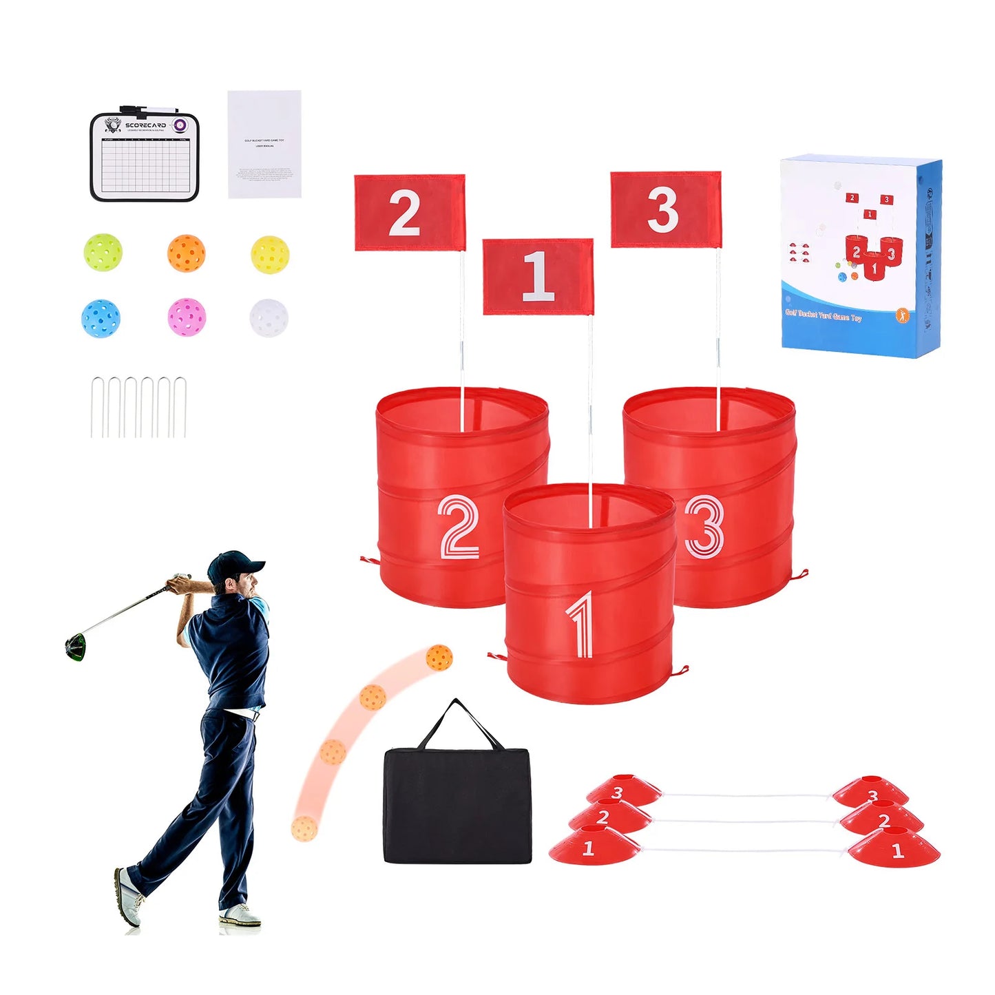 3/6/9 Hole Kids Backyard Golf Game Portable Bucket Golf Course