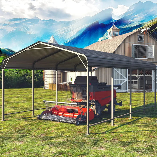 12x20FT Metal Heavy Duty Carport Canopy with Reinforced Frame and Base for All-Weather