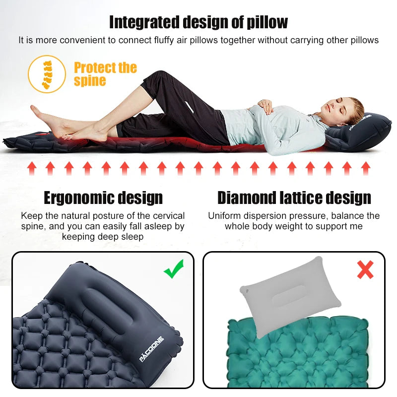 Outdoor Sleeping Pad Camping Inflatable Mattress Built-in Pump Ultralight Air Cushion