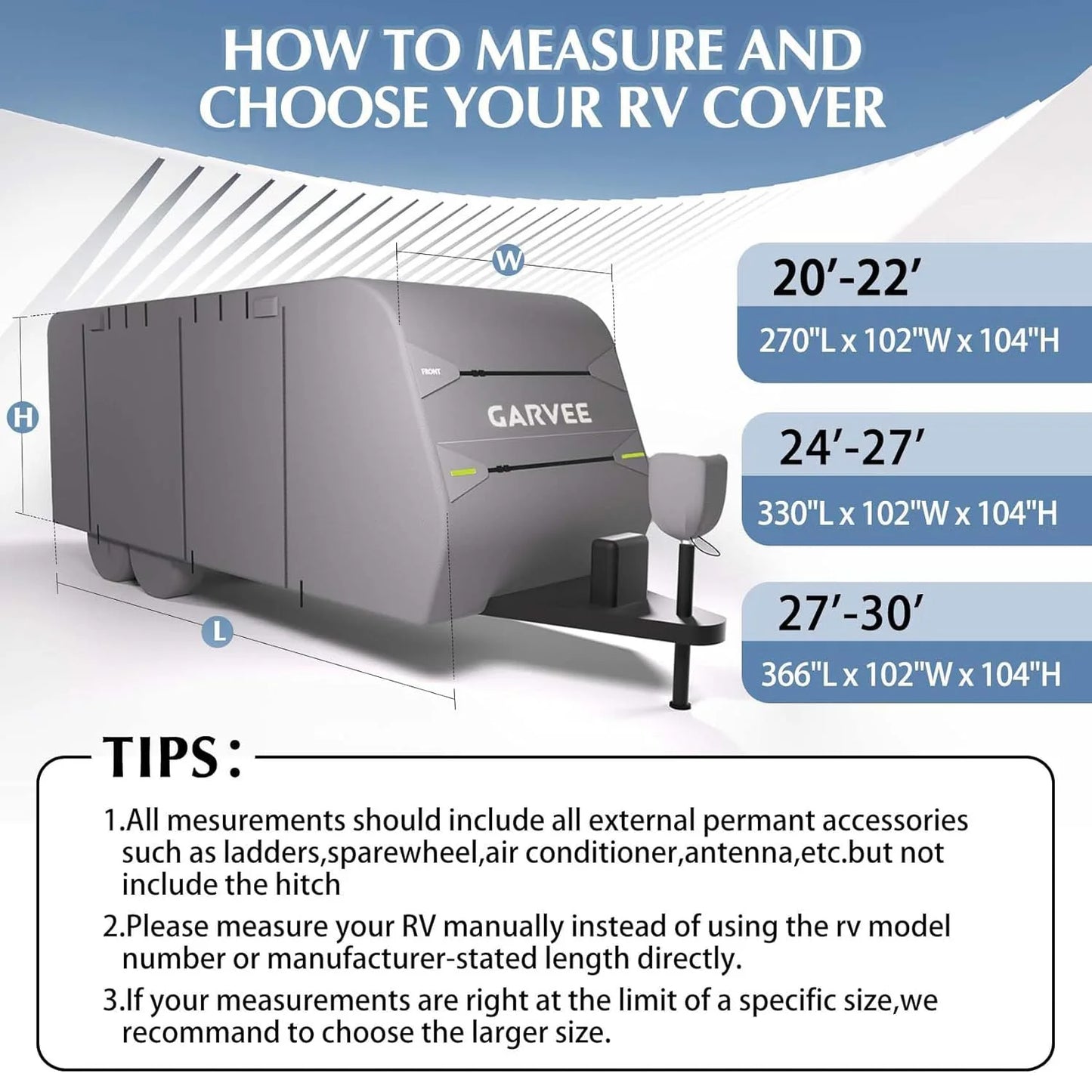 Anti-UV All-weather RV Cover For 20-22/24-27/27-30 FT Travel Trailer