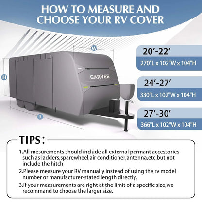 Anti-UV All-weather RV Cover For 20-22/24-27/27-30 FT Travel Trailer
