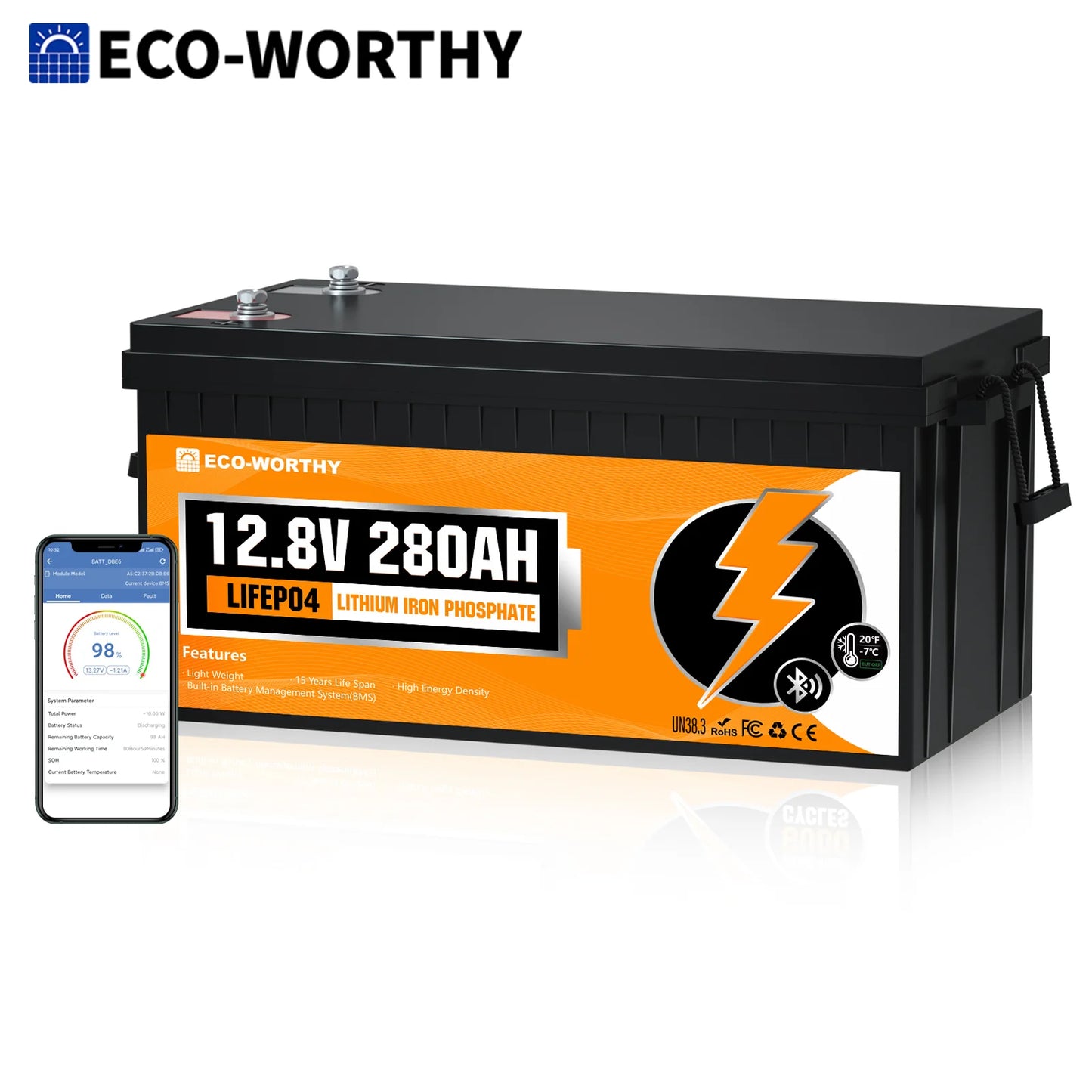 ECO-WORTHY 3584Wh 12V 280Ah LiFePO4 RV Battery w/Bluetooth