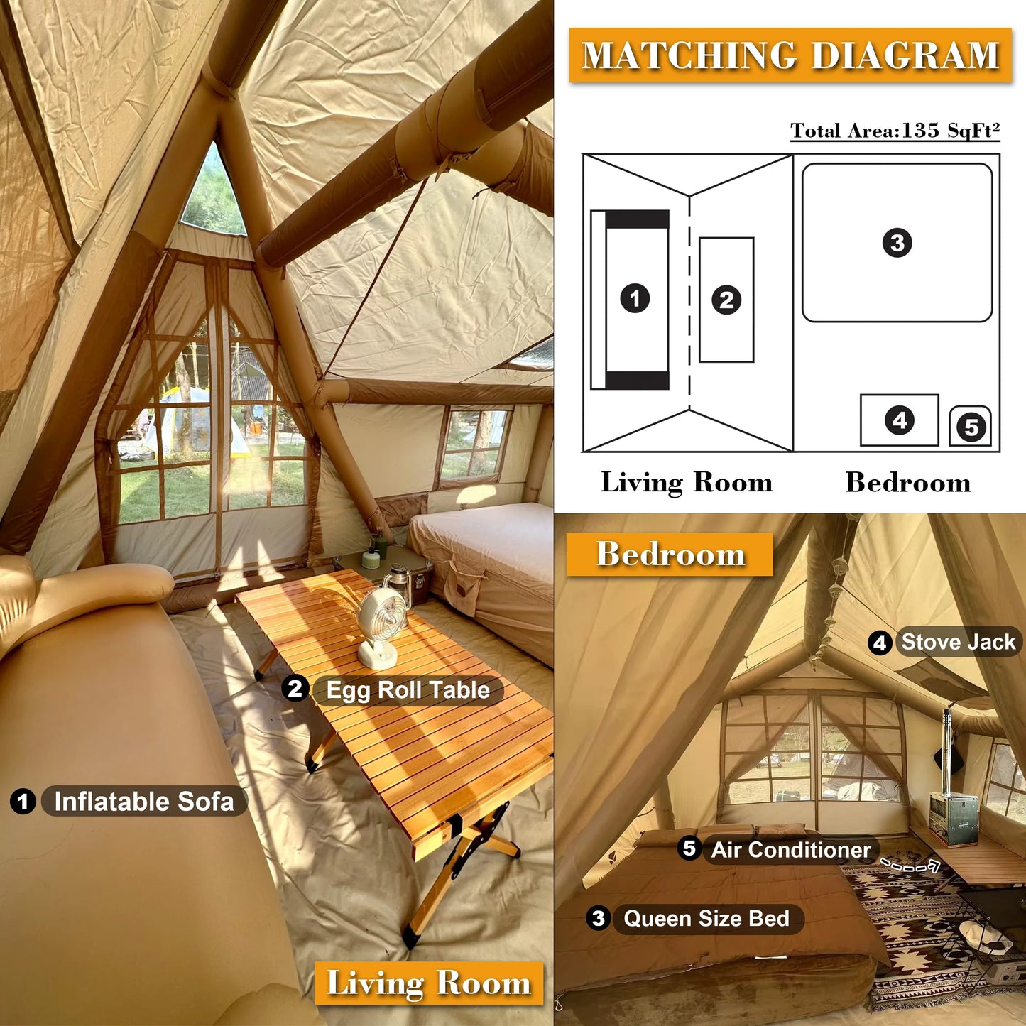Large Inflatable Tent Cabin for 8-10 Person