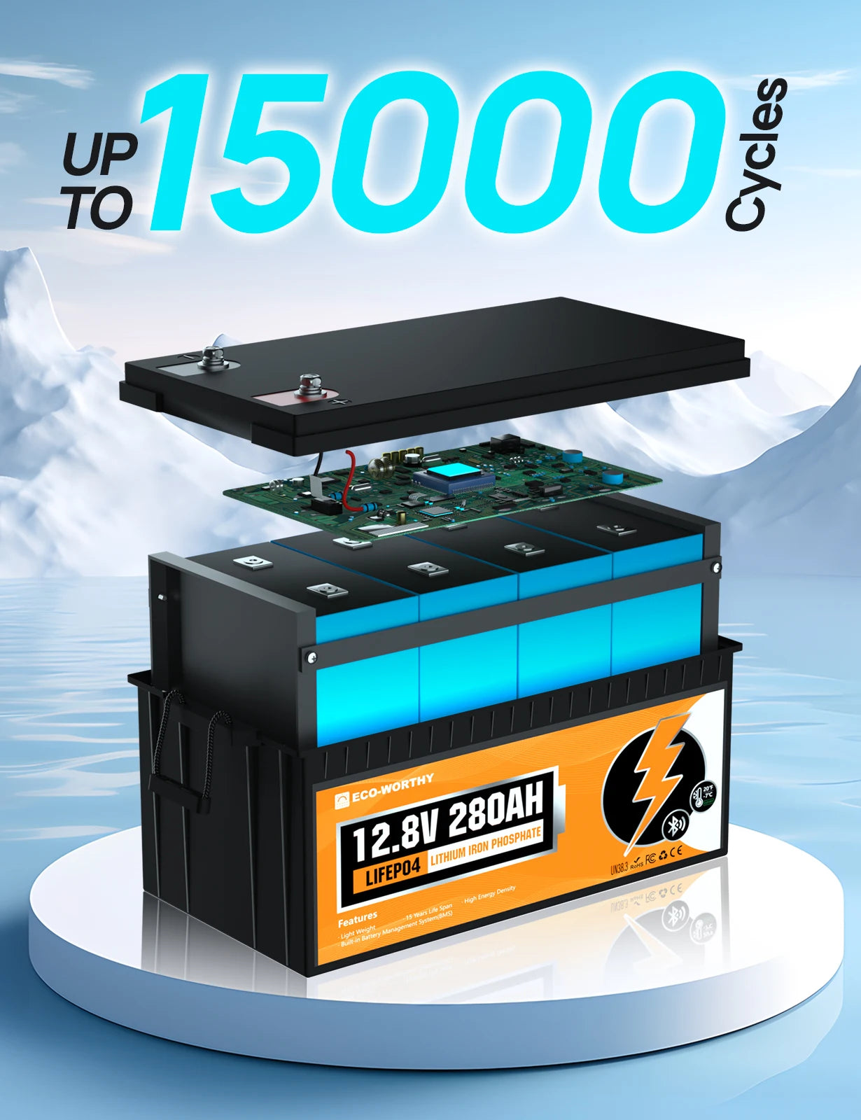 ECO-WORTHY 3584Wh 12V 280Ah LiFePO4 RV Battery w/Bluetooth