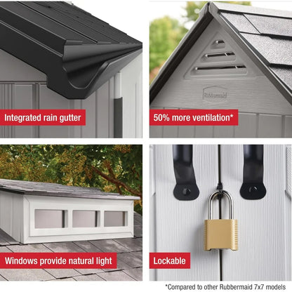Weatherproof Gray Outdoor Storage Shed with Floor, 7x7 Feet, Ideal for Home, Backyard, and Garden Tool Organization