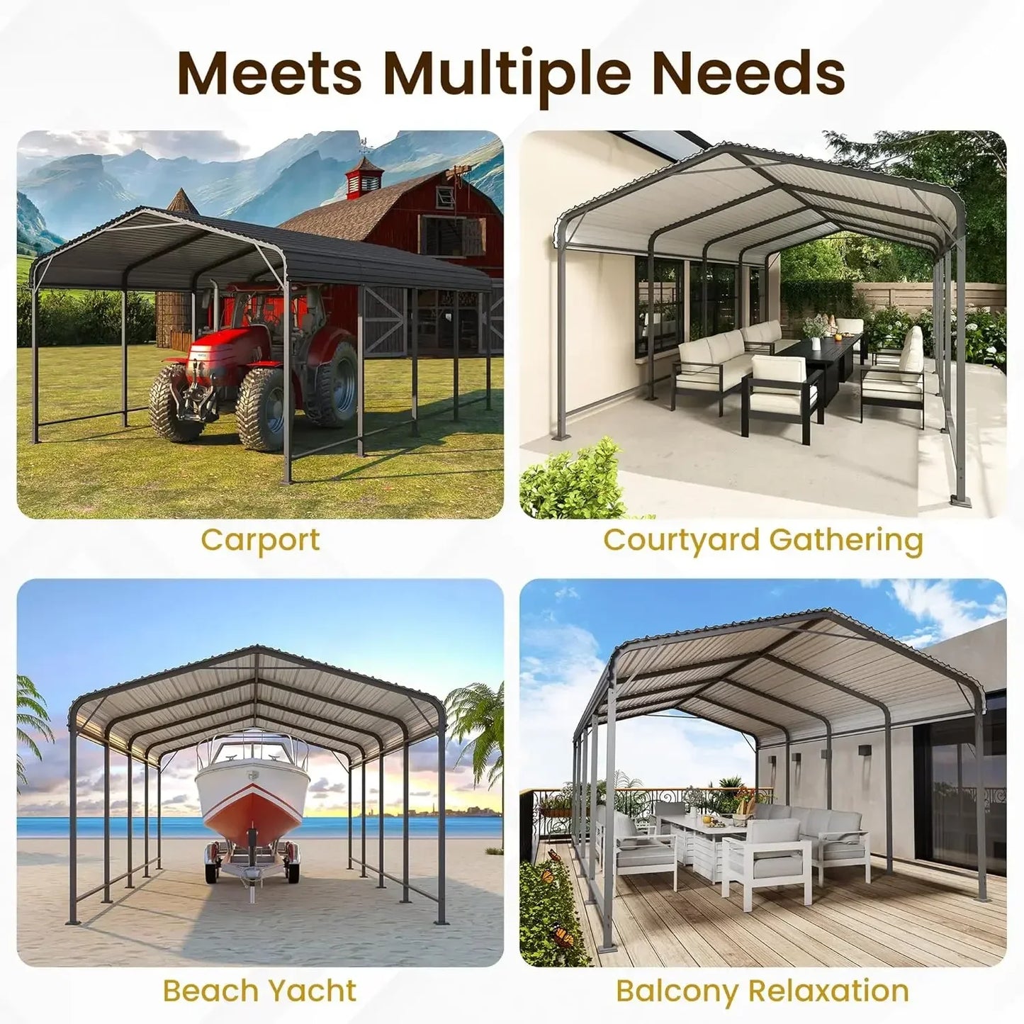 12x20FT Metal Heavy Duty Carport Canopy with Reinforced Frame and Base for All-Weather