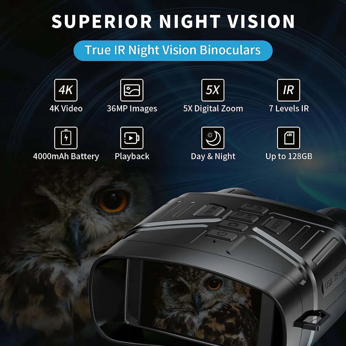 4K Night Vision Binoculars with Rechargeable Battery 32 GB