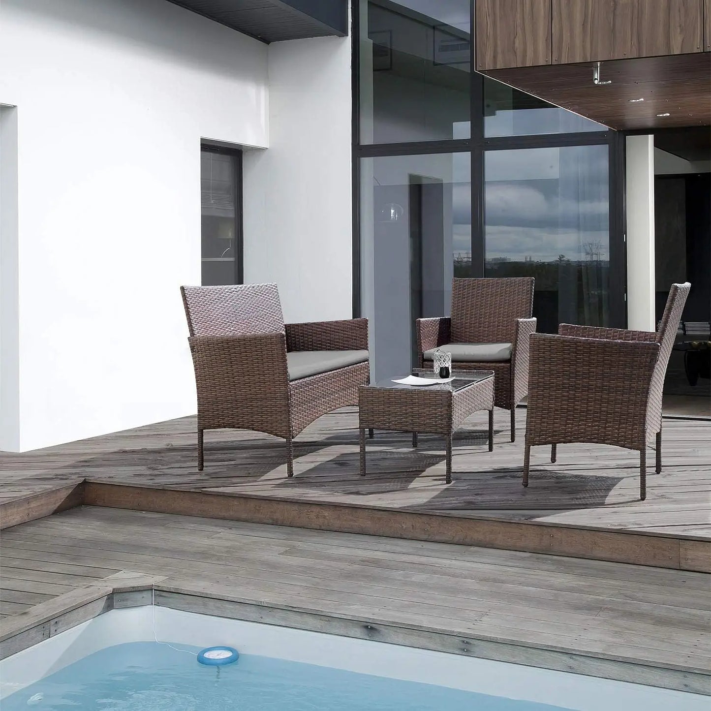 4 Pieces Outdoor Patio Furniture Sets Rattan Chair Wicker Set, Outdoor Indoor Use Backyard Porch Garden Poolside Balcony Furnit