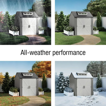 Weatherproof Gray Outdoor Storage Shed with Floor, 7x7 Feet, Ideal for Home, Backyard, and Garden Tool Organization