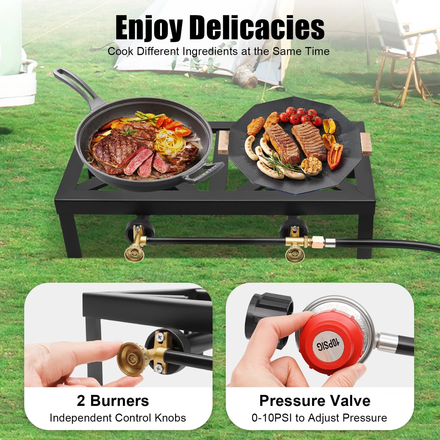 8000W Portable Double Burner Outdoor Propane Gas Camping Stove